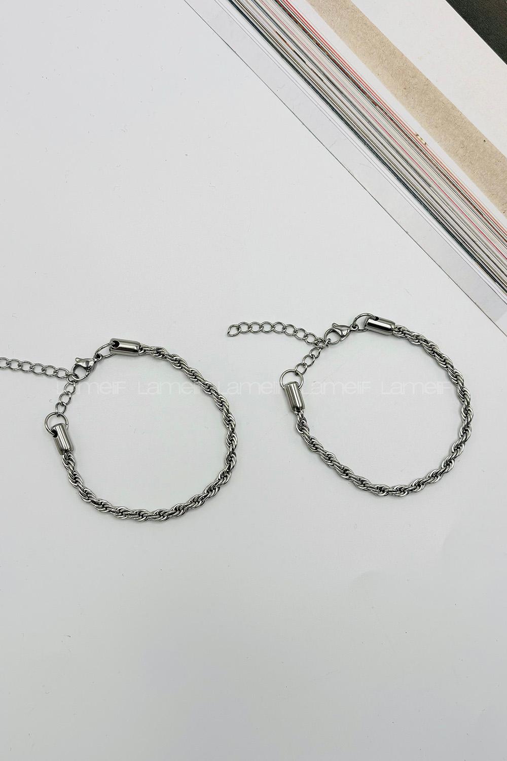 Lamelif Gümüş Halat Zincir Bileklik