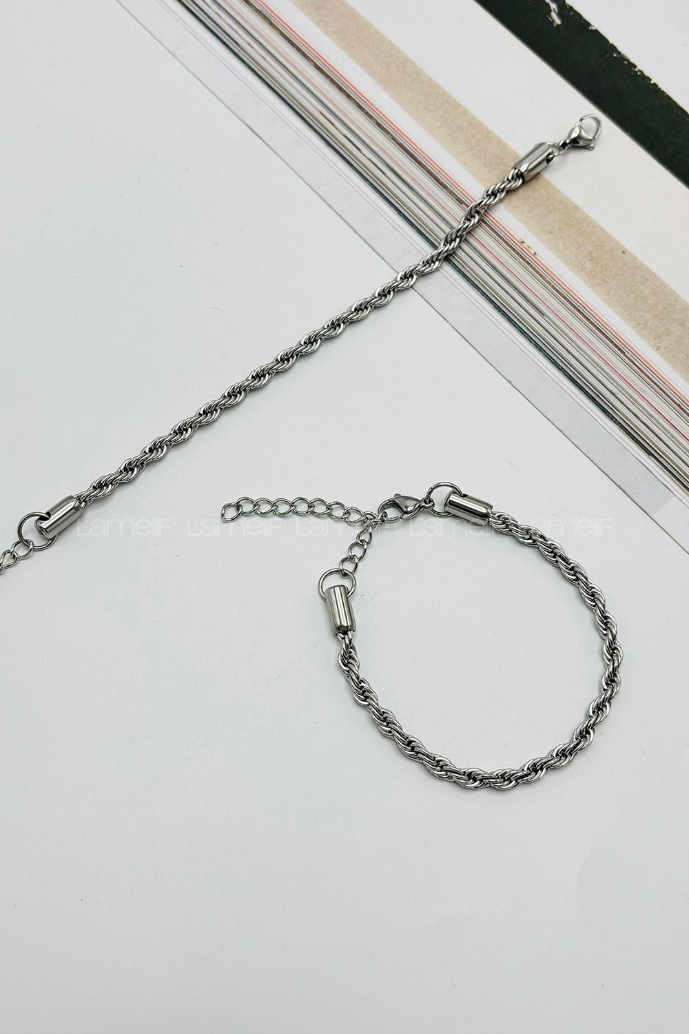 Lamelif Gümüş Halat Zincir Bileklik