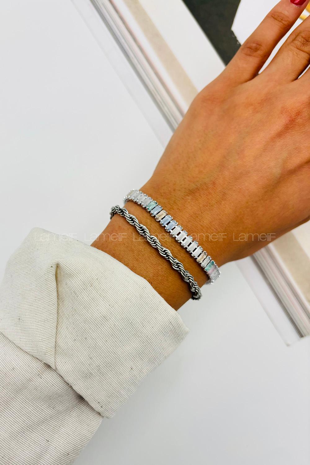 Lamelif Gümüş Renkli Taşlı Baget Bileklik