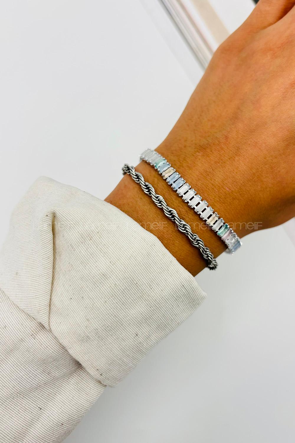 Lamelif Gümüş Renkli Taşlı Baget Bileklik