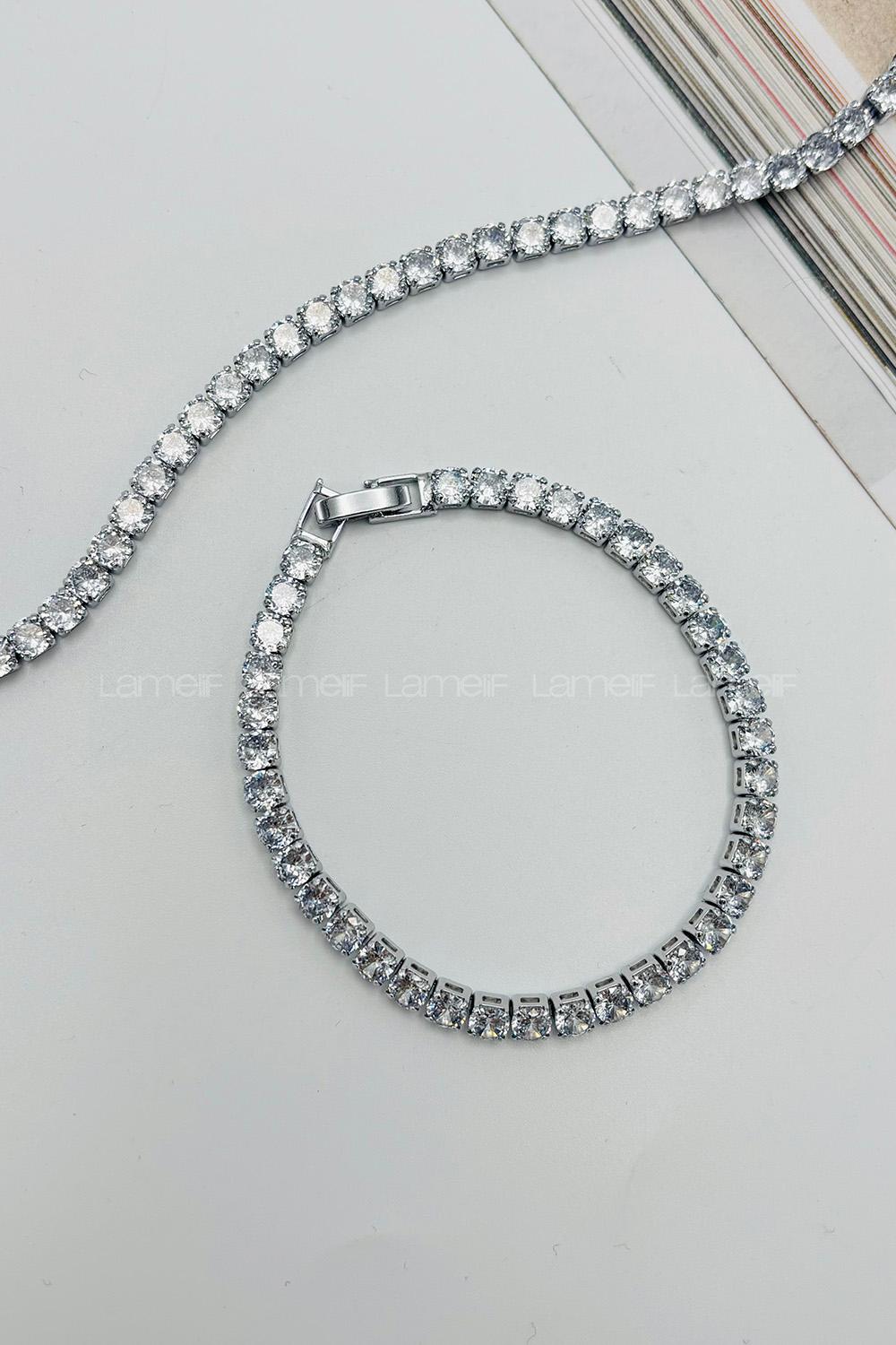 Lamelif Gümüş Taşlı Baget Bileklik