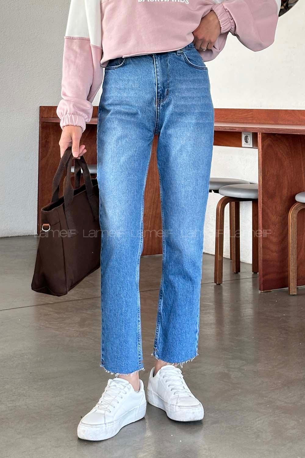 Lamelif Kesik Paça Fit Jean Mavi