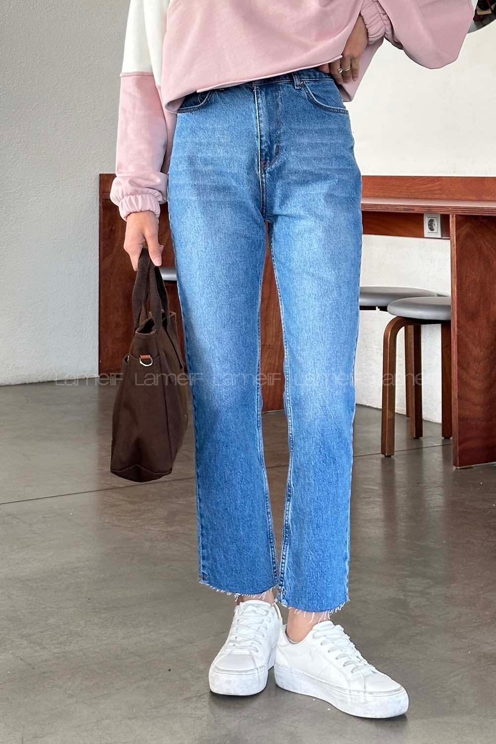 Lamelif Kesik Paça Fit Jean Mavi