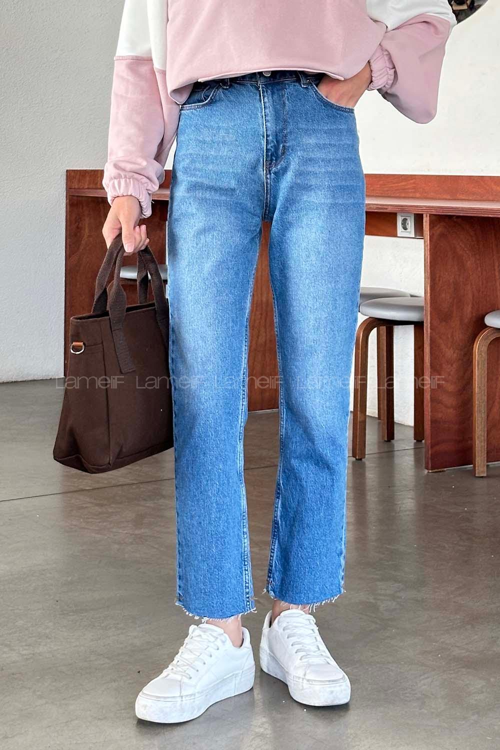 Lamelif Kesik Paça Fit Jean Mavi