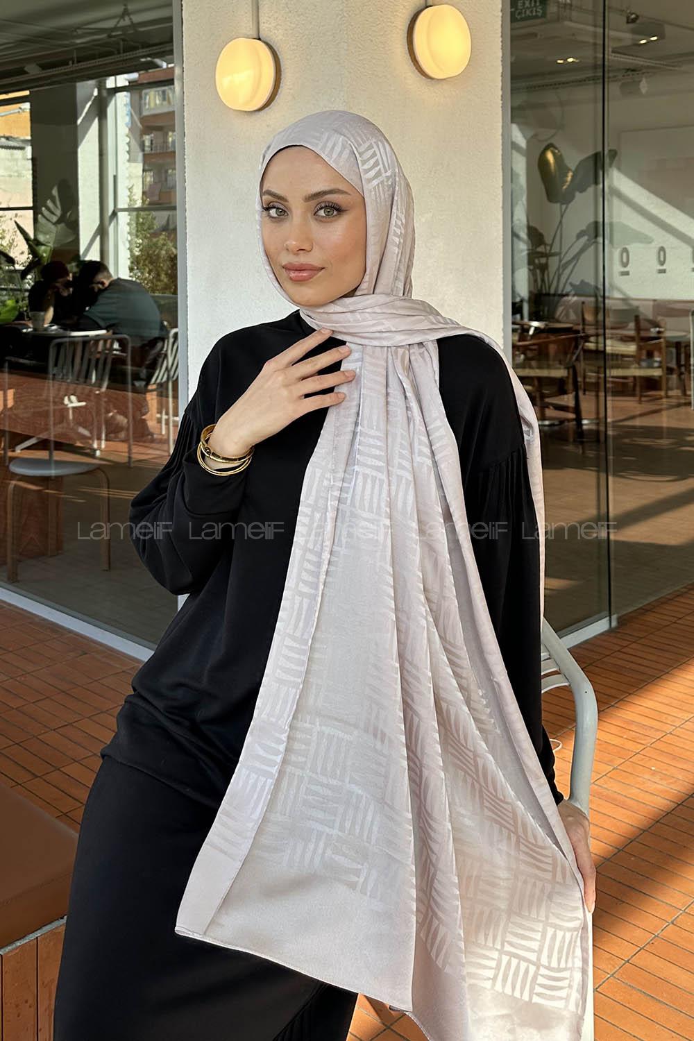 Lamelif Kibrit Desen Jakar Şal Kum Beji