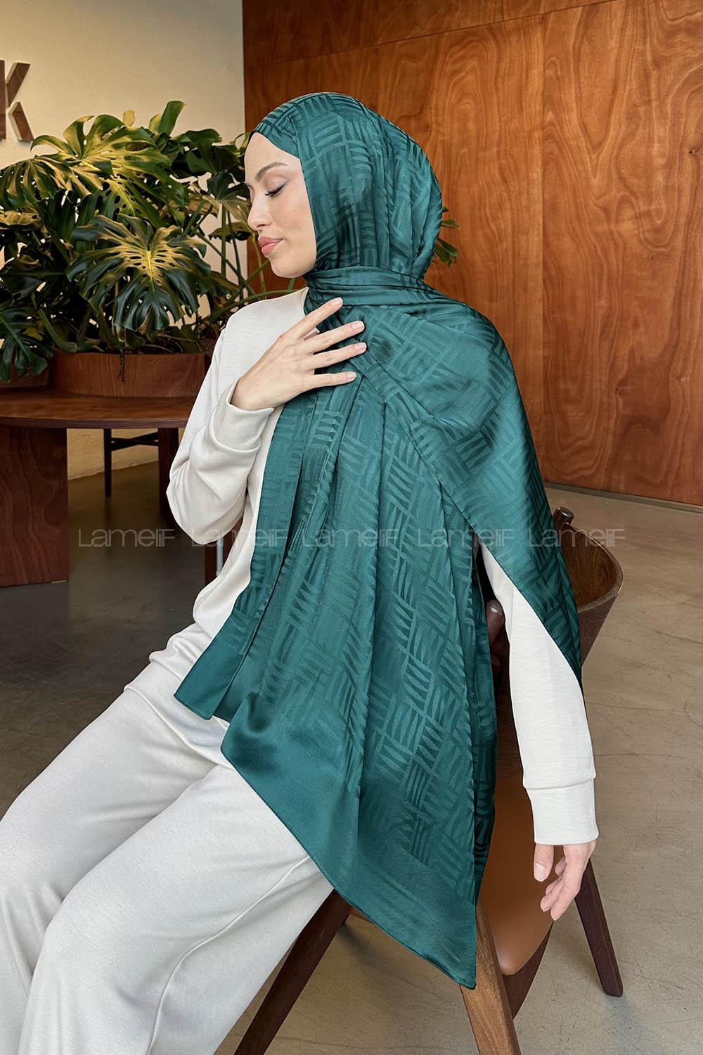 Lamelif Kibrit Desen Jakar Şal Zümrüt Yeşili