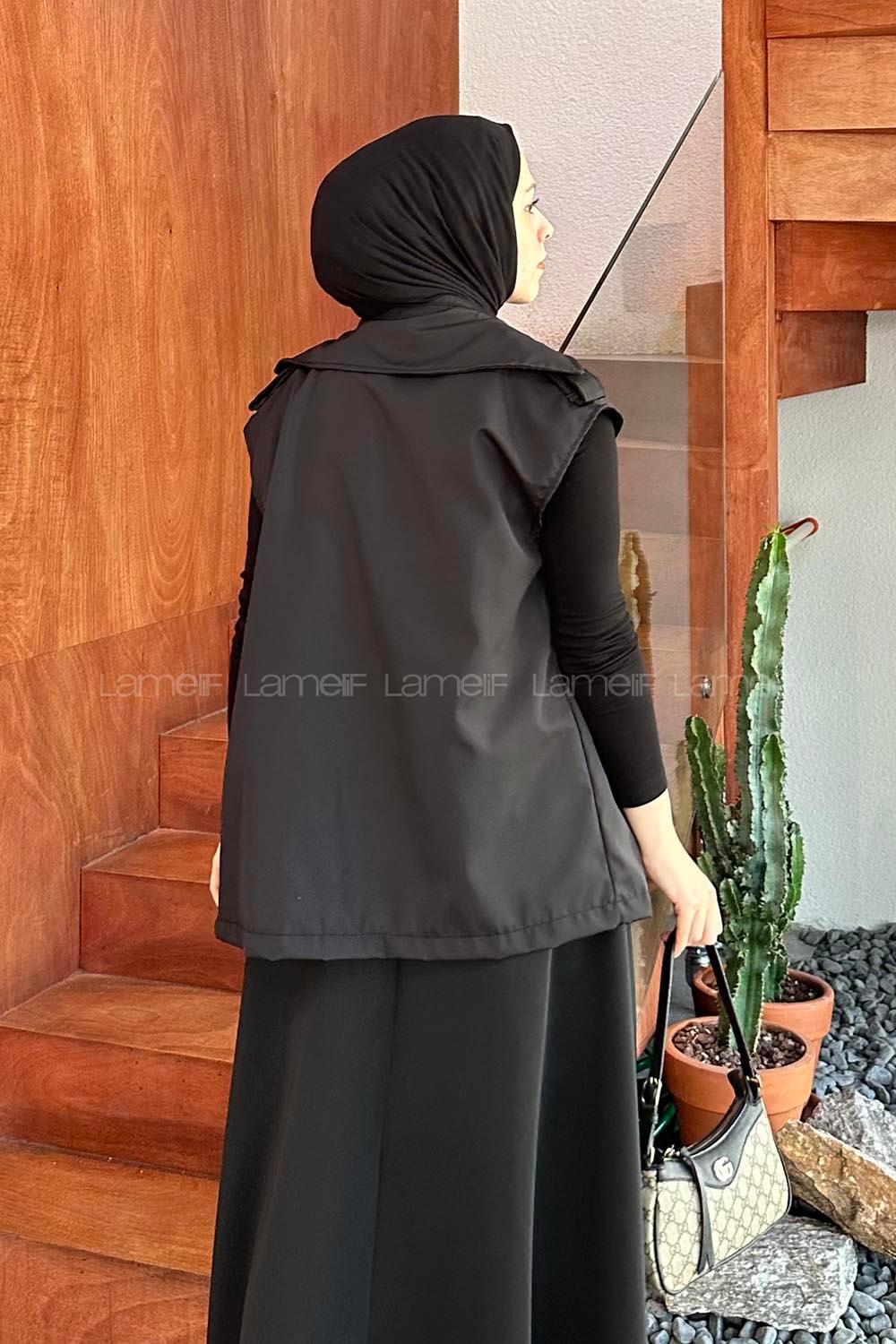 Lamelif Kruvaze Modelli Trençkot Yelek Siyah | 147882