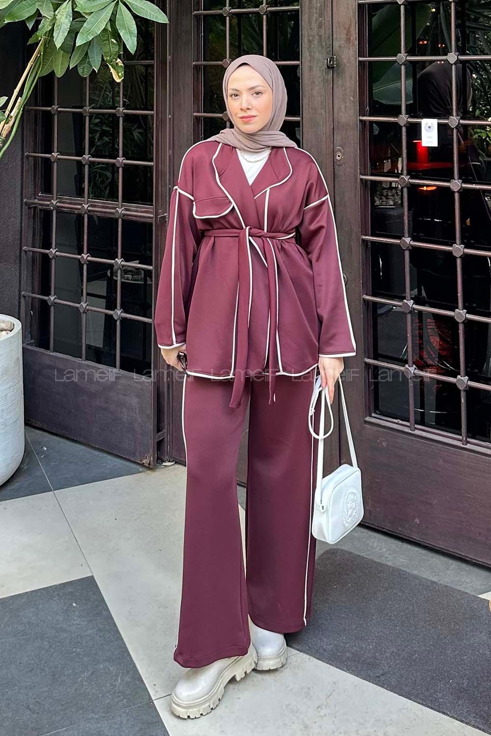 Lamelif Biye Modelli İkili Tesettür Takım Bordo
