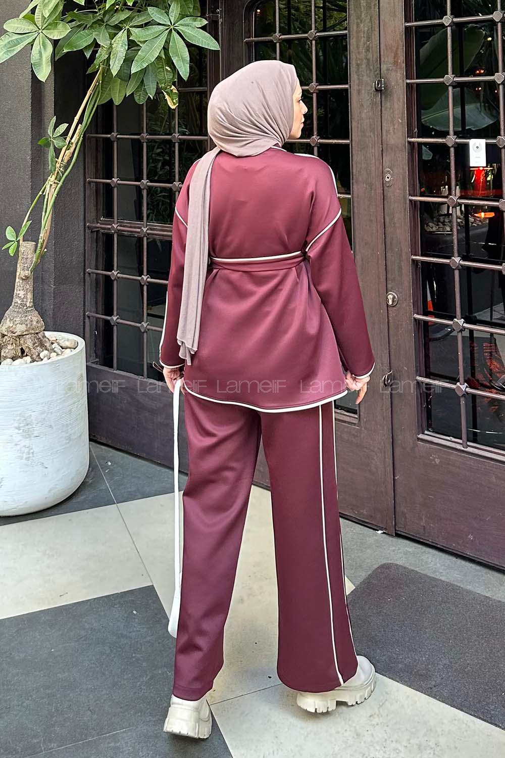 Lamelif Biye Modelli İkili Tesettür Takım Bordo