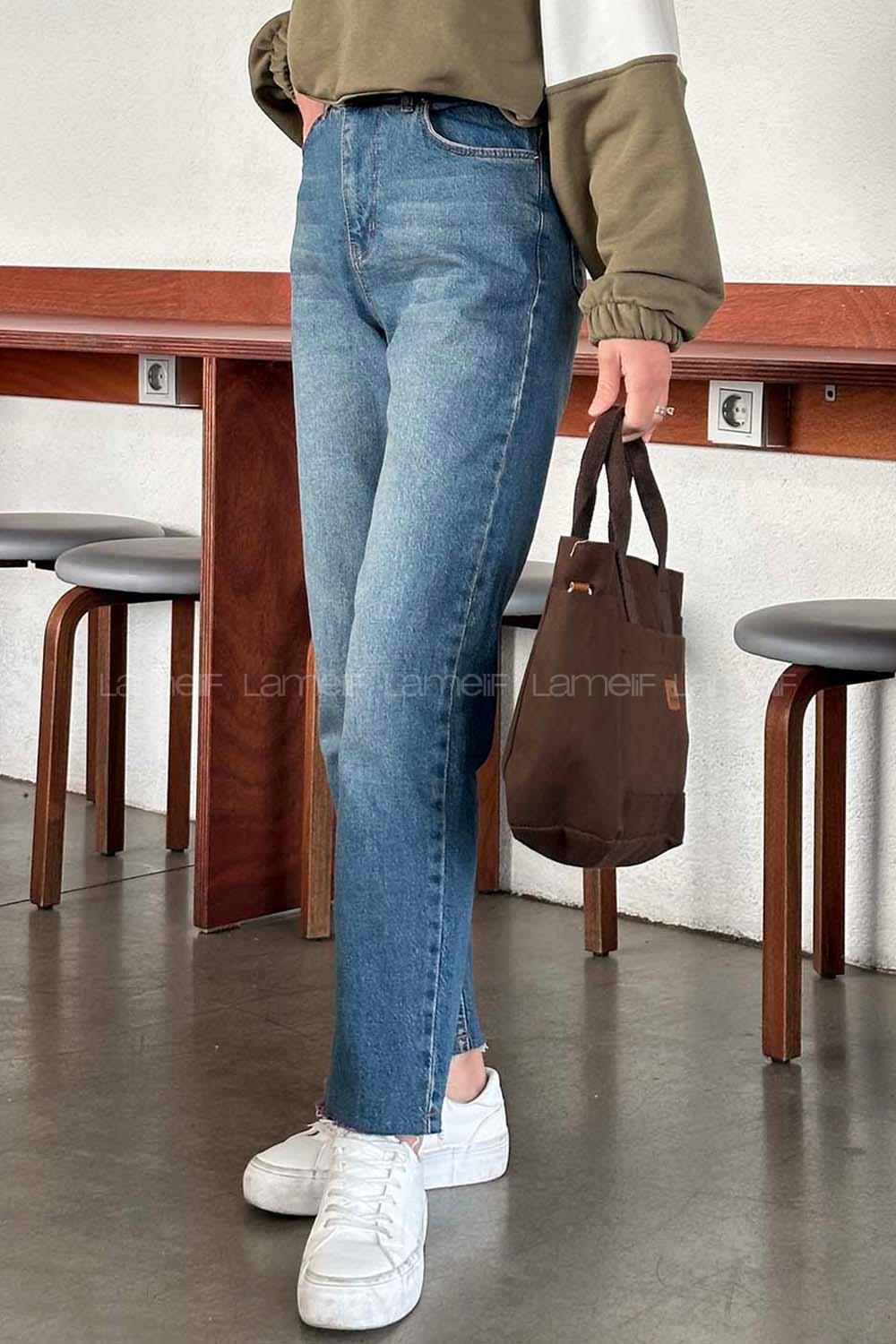 Lamelif Kesik Paça Fit Jean Nostalji Mavi