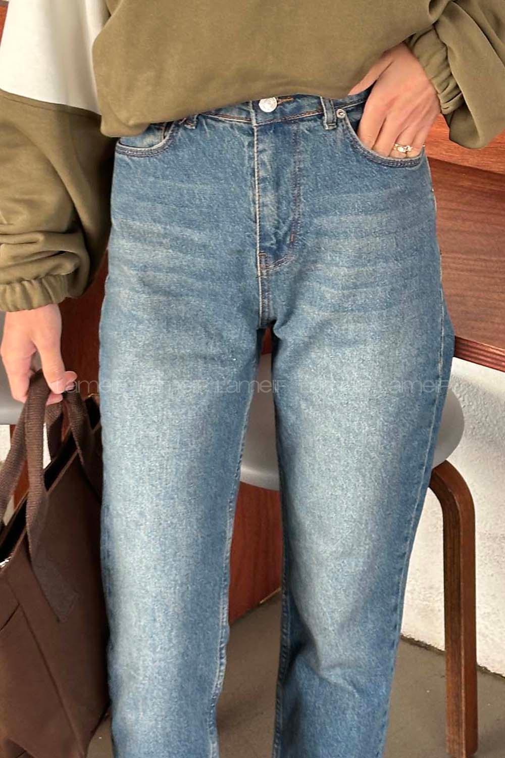 Lamelif Kesik Paça Fit Jean Nostalji Mavi