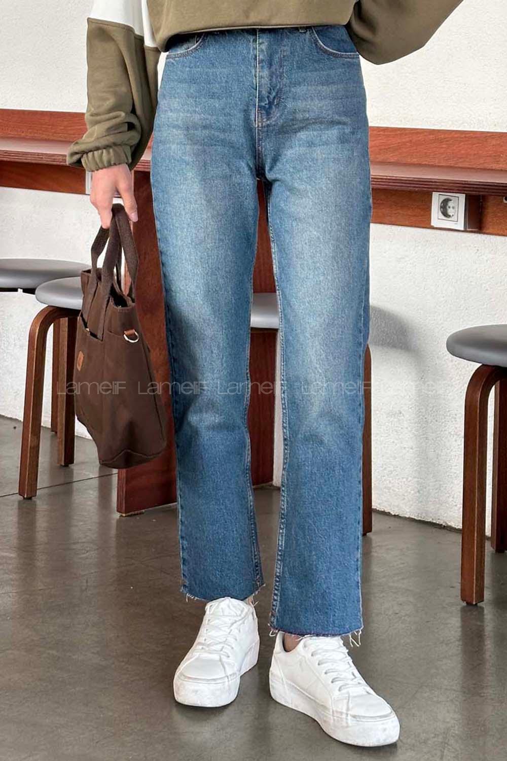 Lamelif Kesik Paça Fit Jean Nostalji Mavi