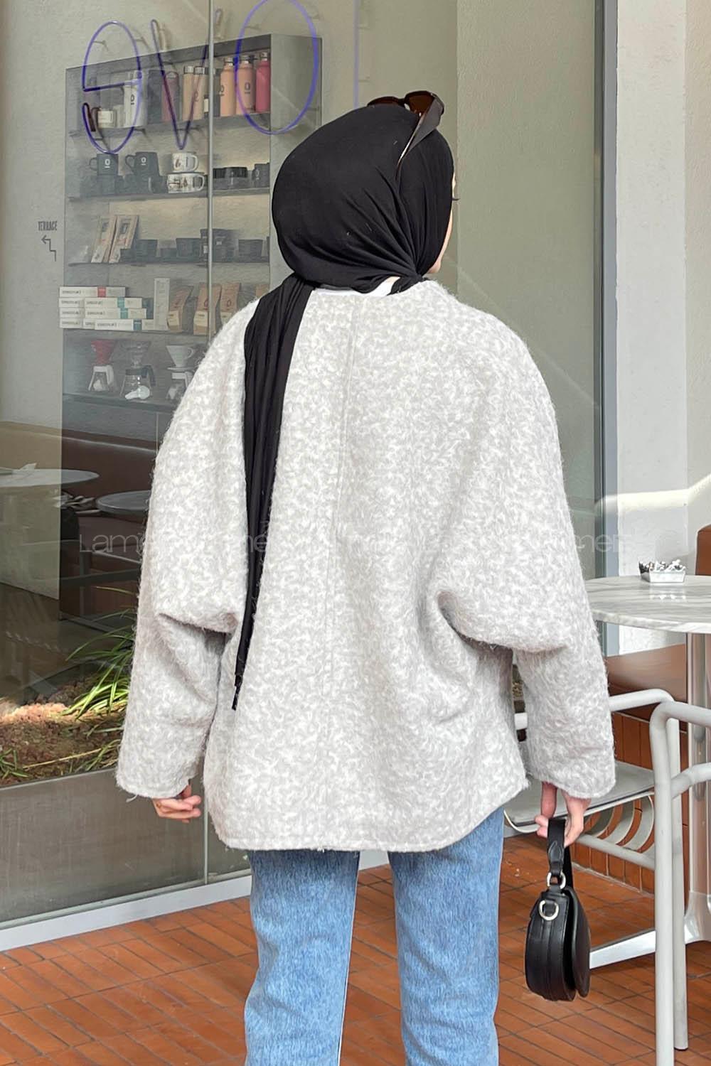 Gray Long Arm Stamp Fabric Kimono