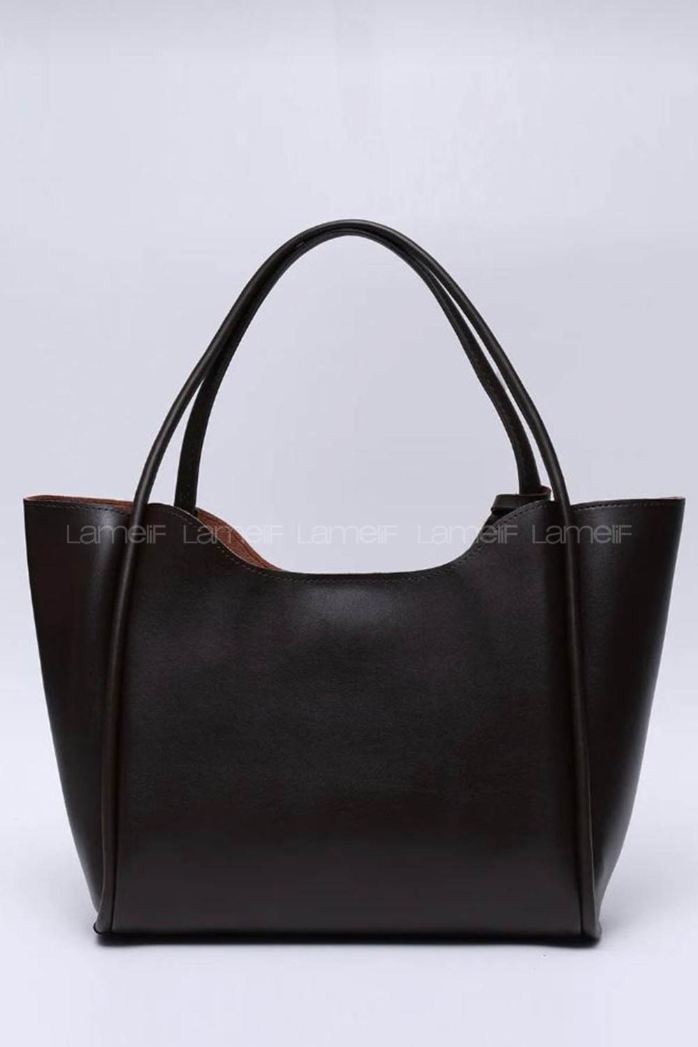 Lamelif Çıtçıtlı Suni Deri Cüzdanlı Kadın El ve Omuz Çantası Acı Kahve