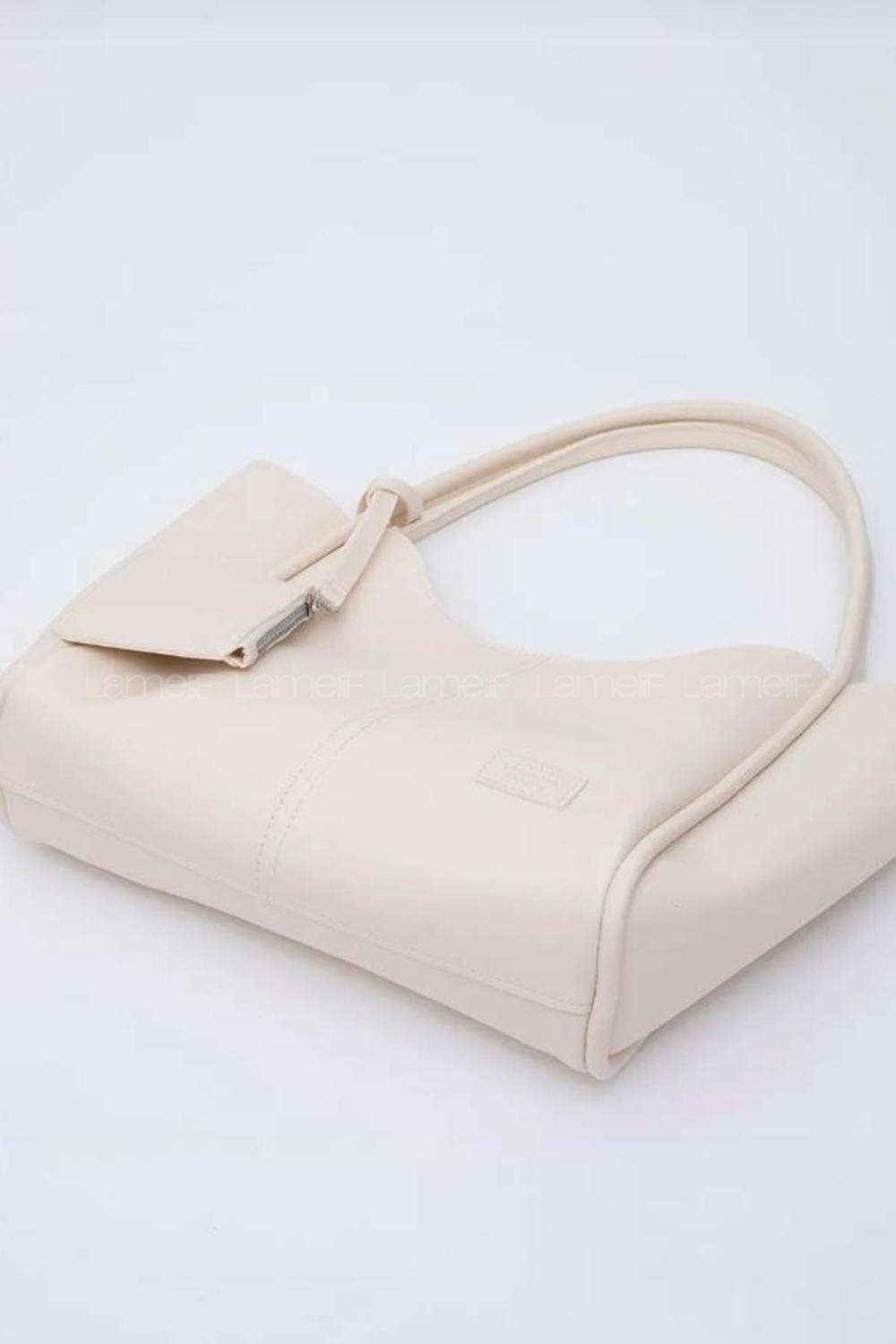 Lamelif Çıtçıtlı Suni Deri Cüzdanlı Kadın El ve Omuz Çantası Krem