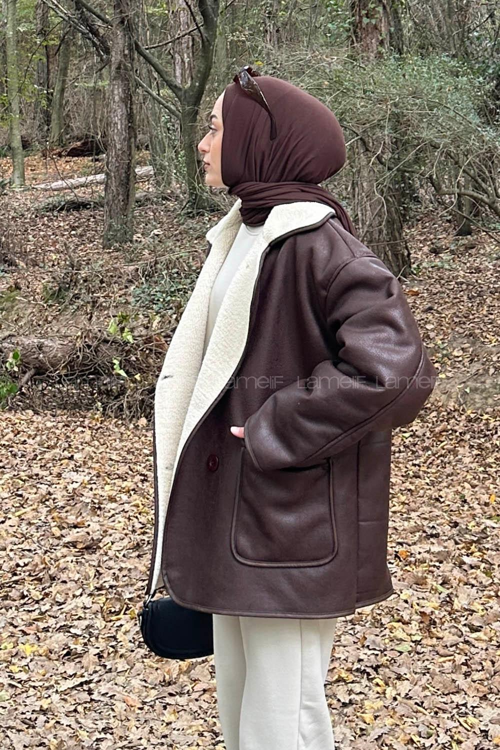 Bitter Brown V Neck Long Arm Coat
