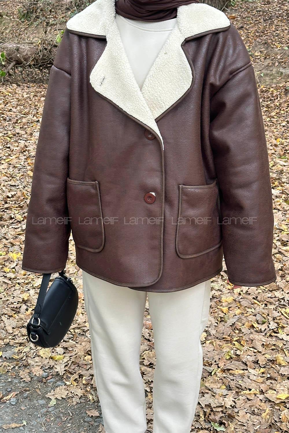 Bitter Brown V Neck Long Arm Coat