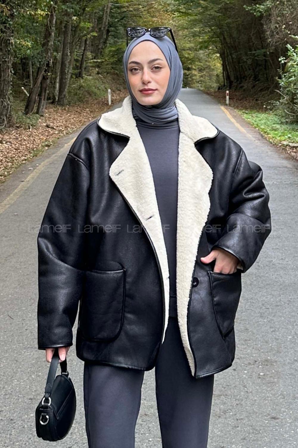 Black V Neck Long Arm Coat