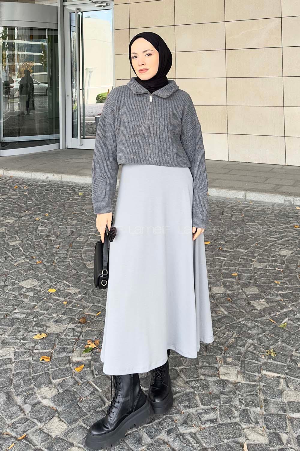 Gray Zippered Neck Long Arm Jumper