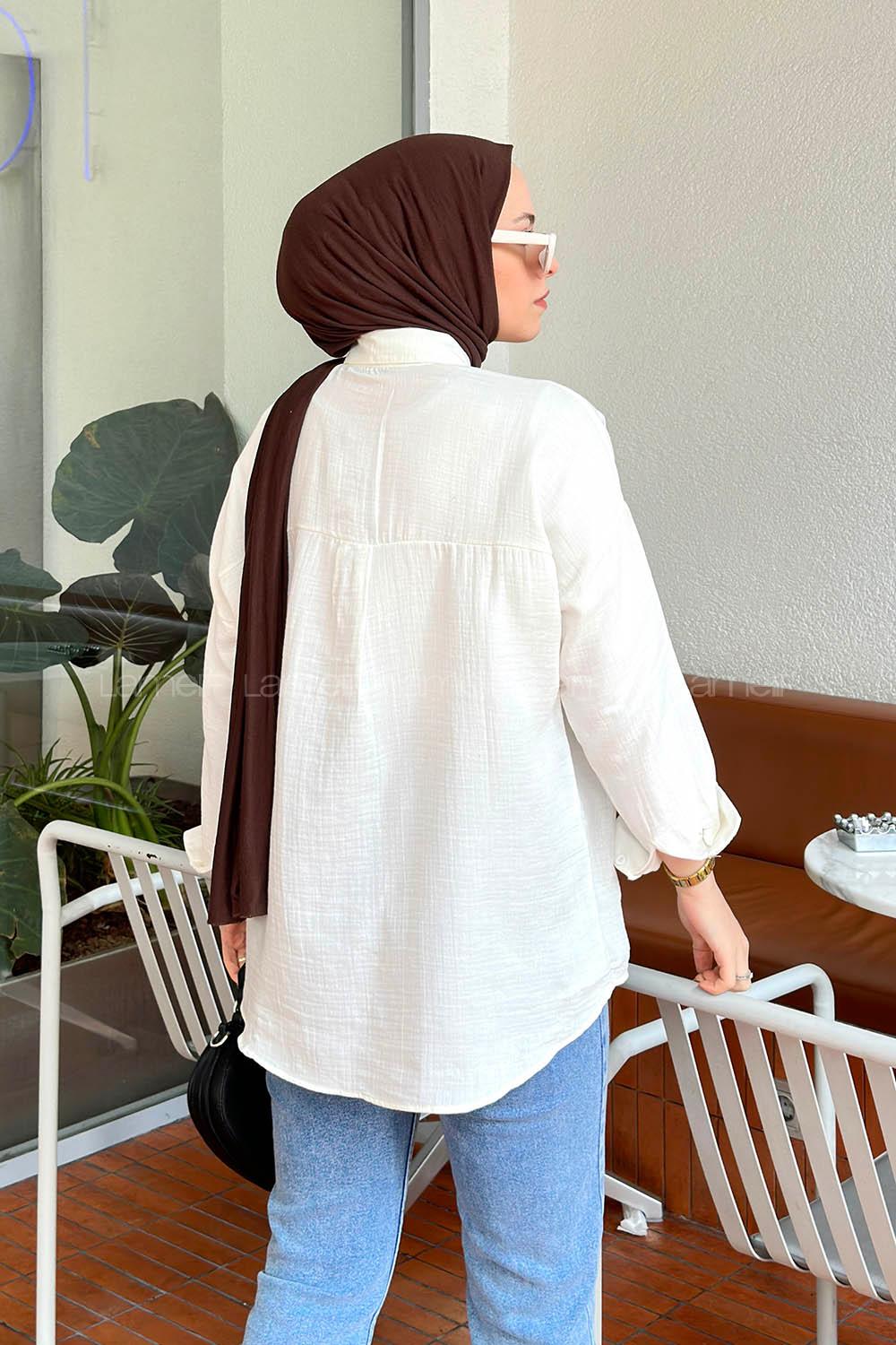 Lamelif Düz Keten Gömlek  Beyaz