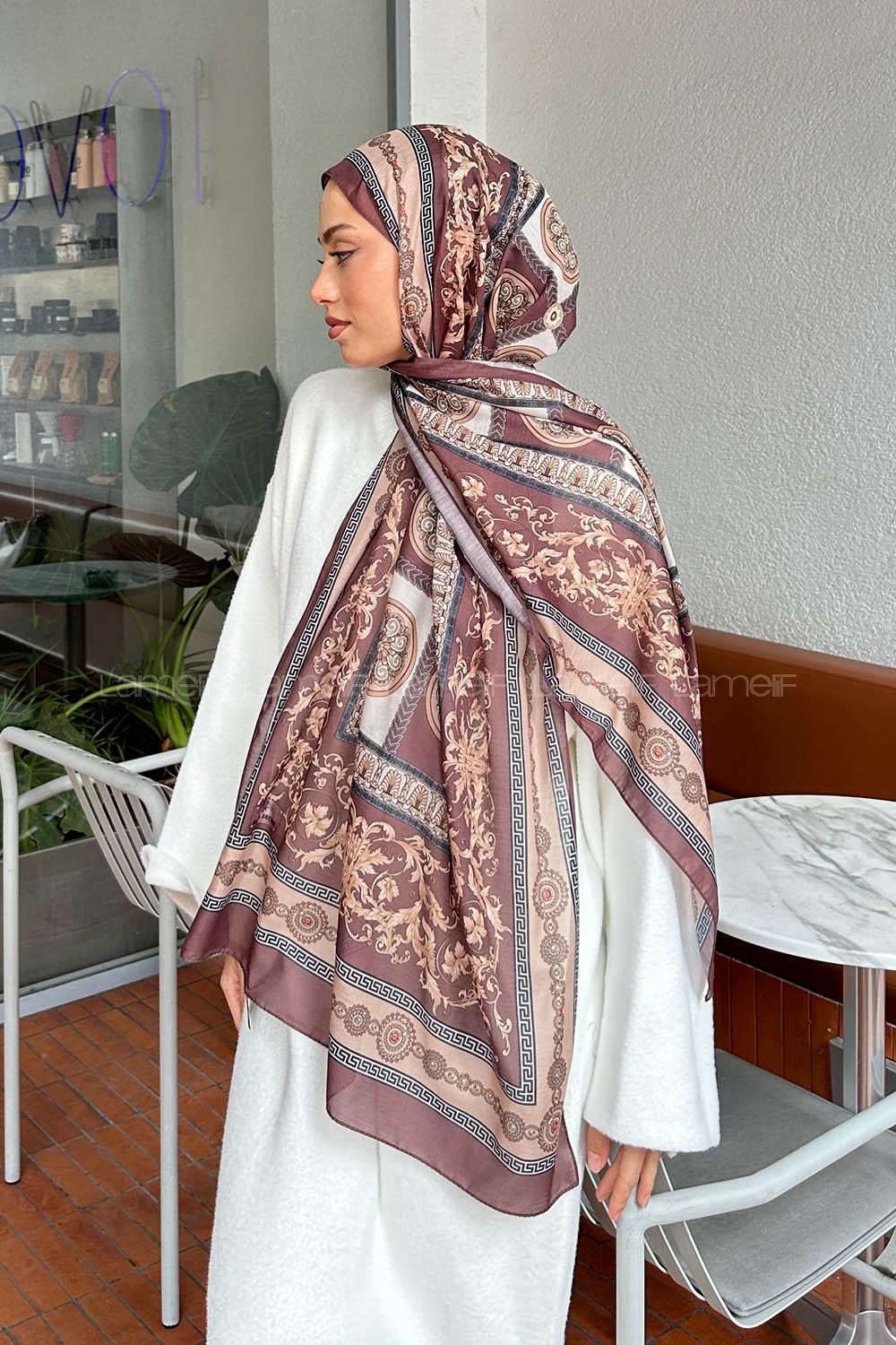 Lamelif Versa Desen Pamuk Şal Kahverengi