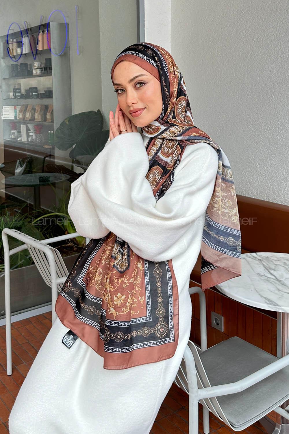 Lamelif Versa Desen Pamuk Şal Sütlü Kahve