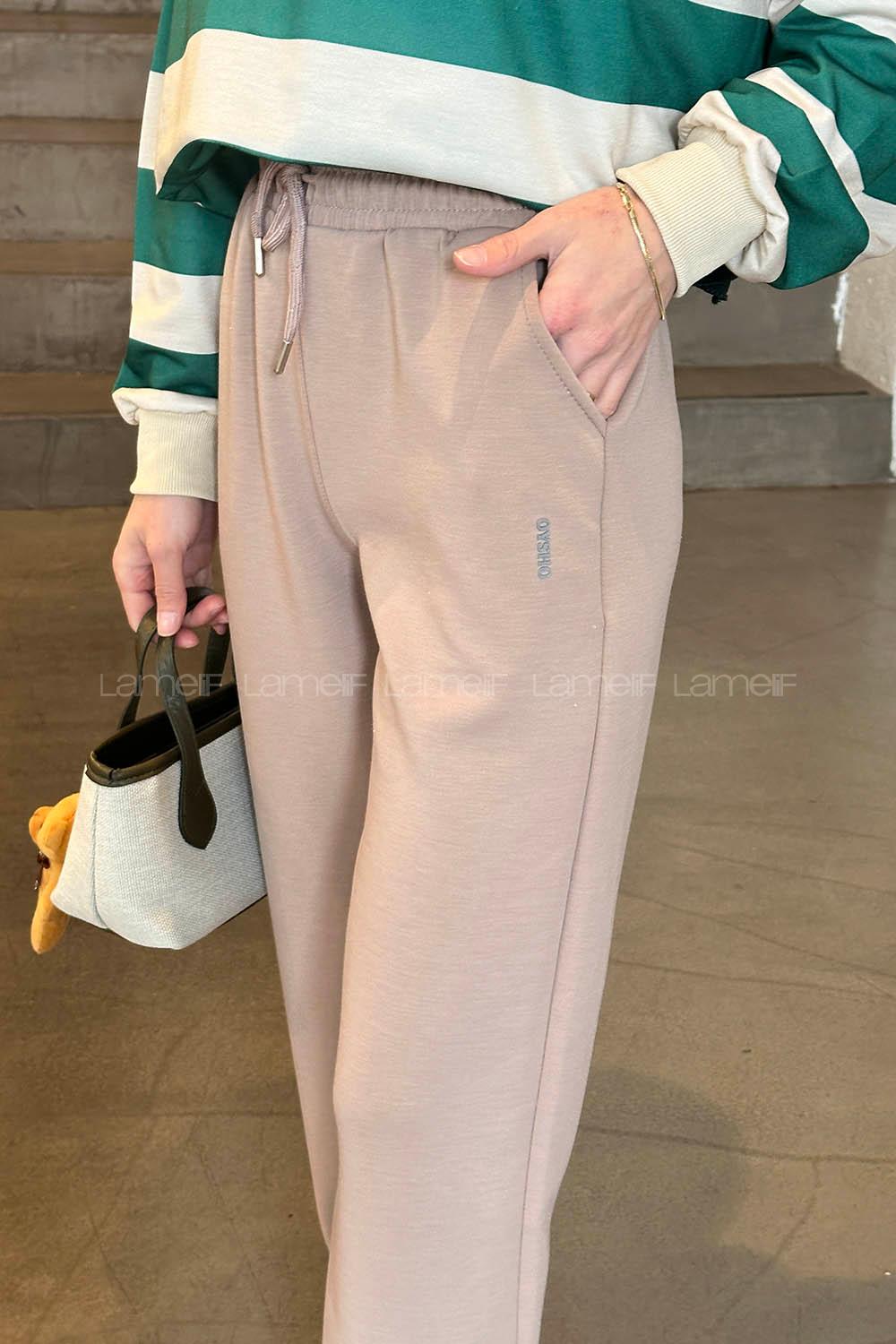 Lamelif Modal Kumaş Paça Lastik Detay Eşofman Soft Kahve