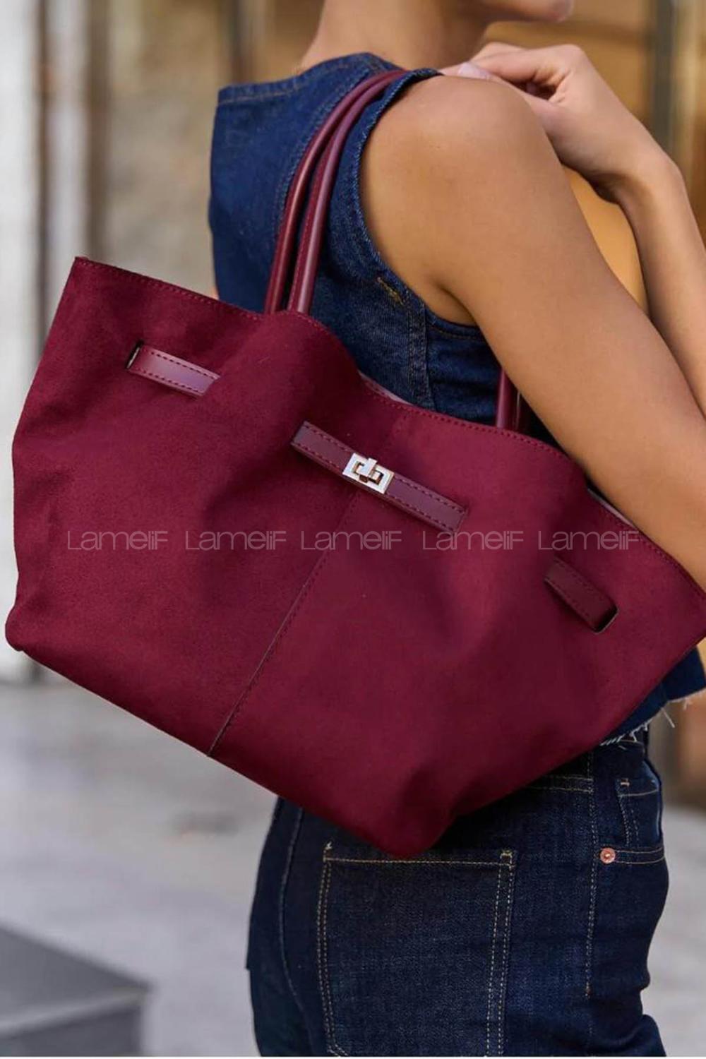 Claret Red With Suspenders Skin Hand Bag Bag