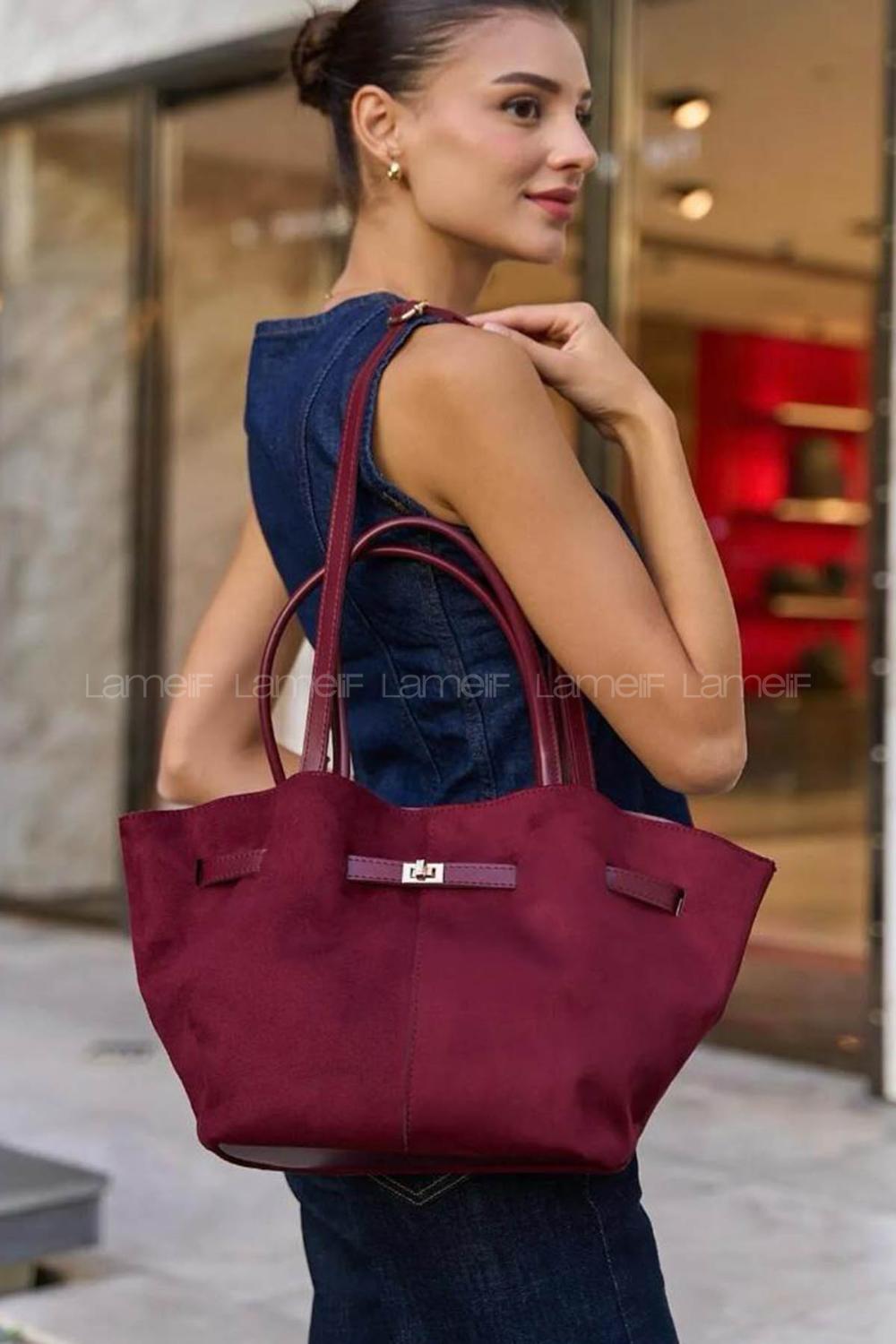 Claret Red With Suspenders Skin Hand Bag Bag