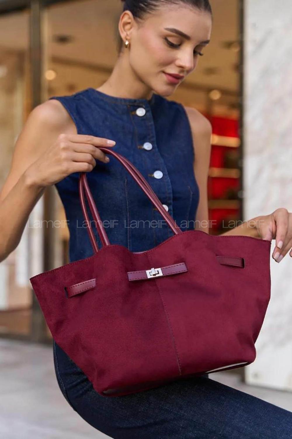 Claret Red With Suspenders Skin Hand Bag Bag
