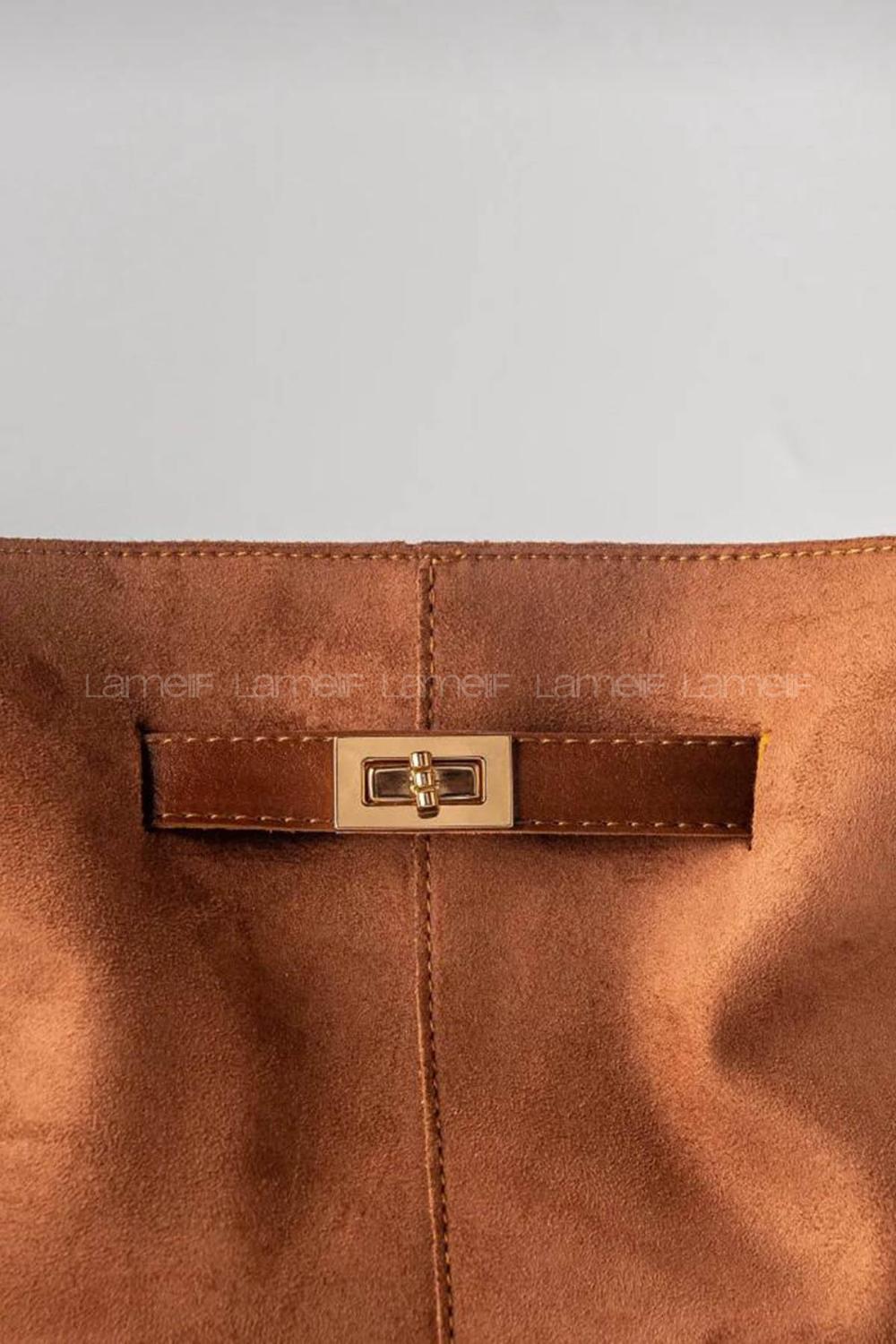 Lamelif Süet Kadın Büzgü Detay Klipsli Süet El Ve Omuz Çantası Taba