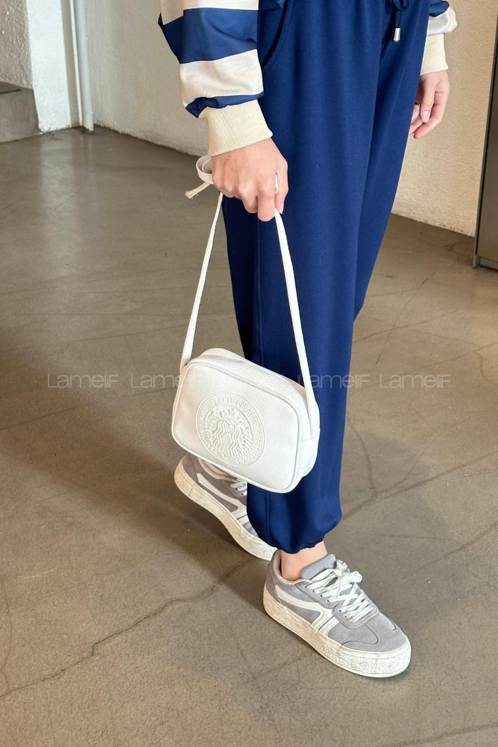 Lamelif Yumuşak Doku Silindir Kadın Çanta Beyaz