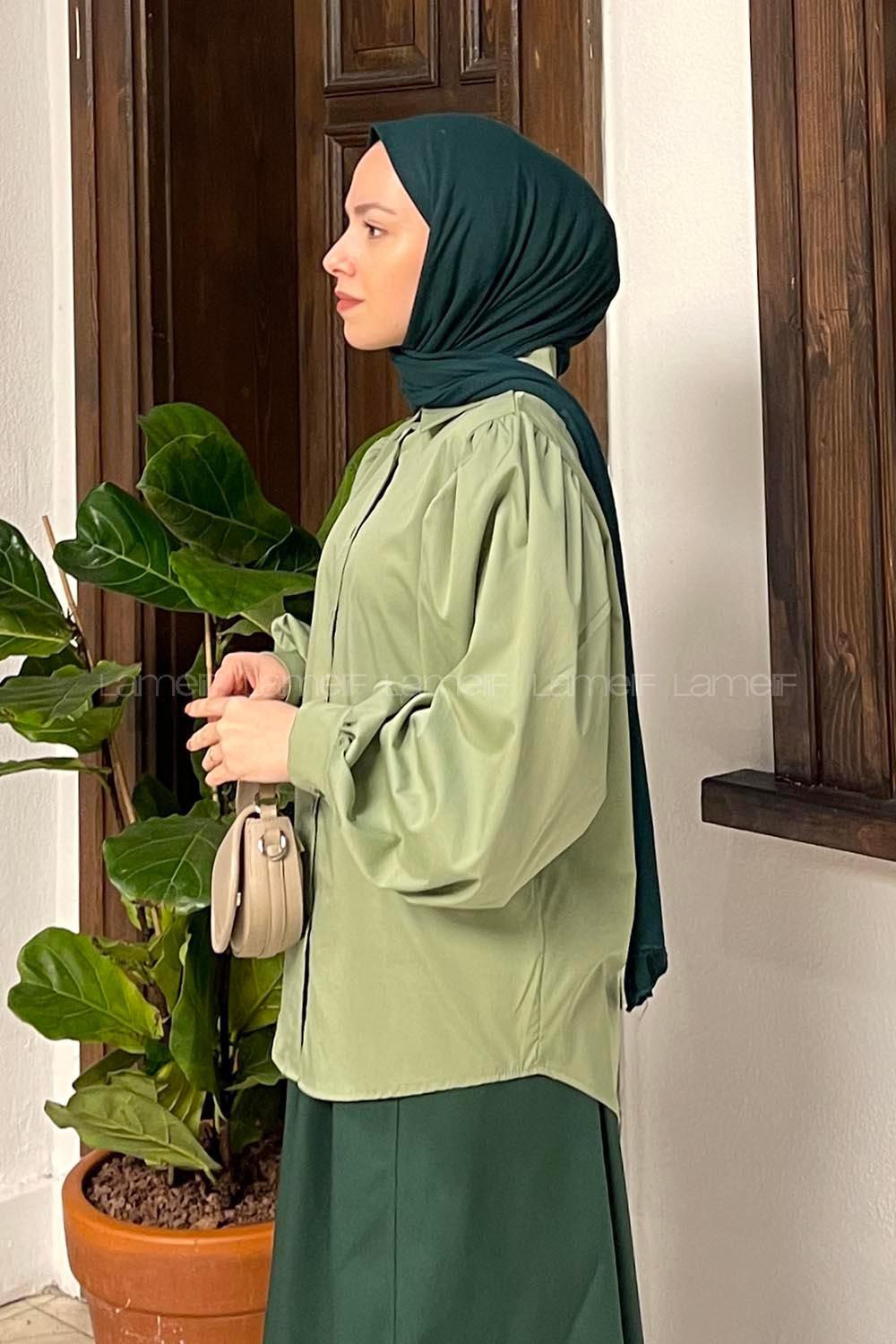 Lamelif Balon Kol Gömlek Yeşil