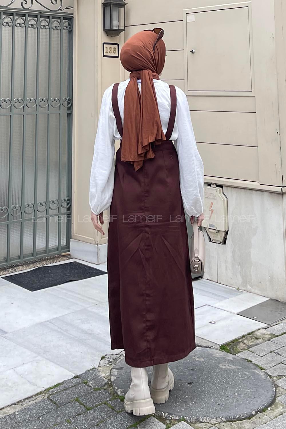 Lamelif Önü Boydan Düğmeli Salopet Acı Kahve