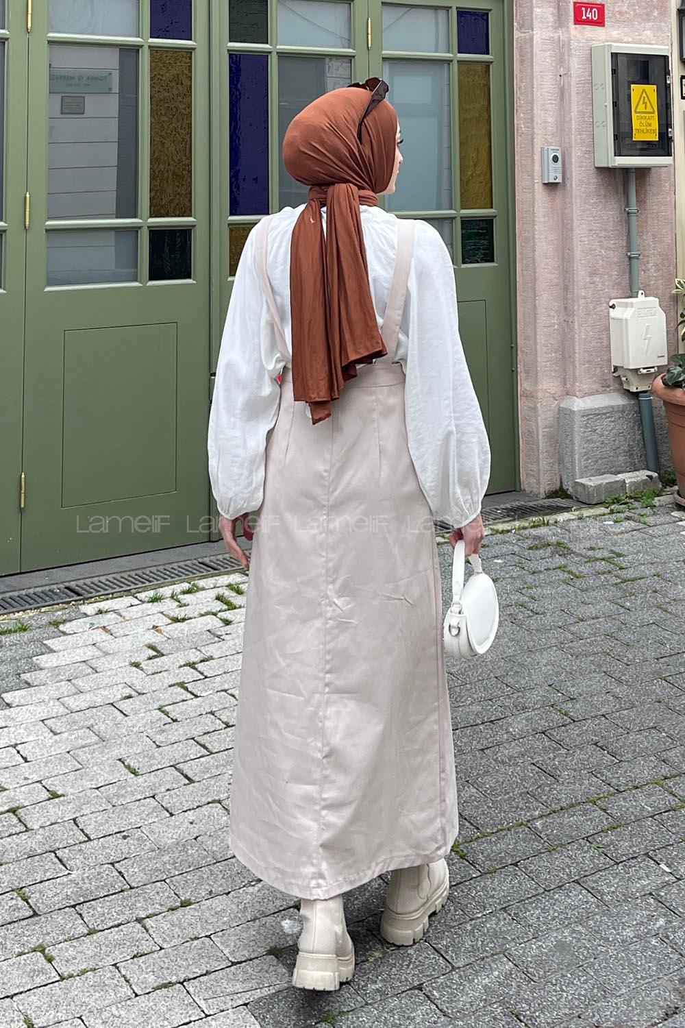 Lamelif Önü Boydan Düğmeli Salopet Taş Rengi