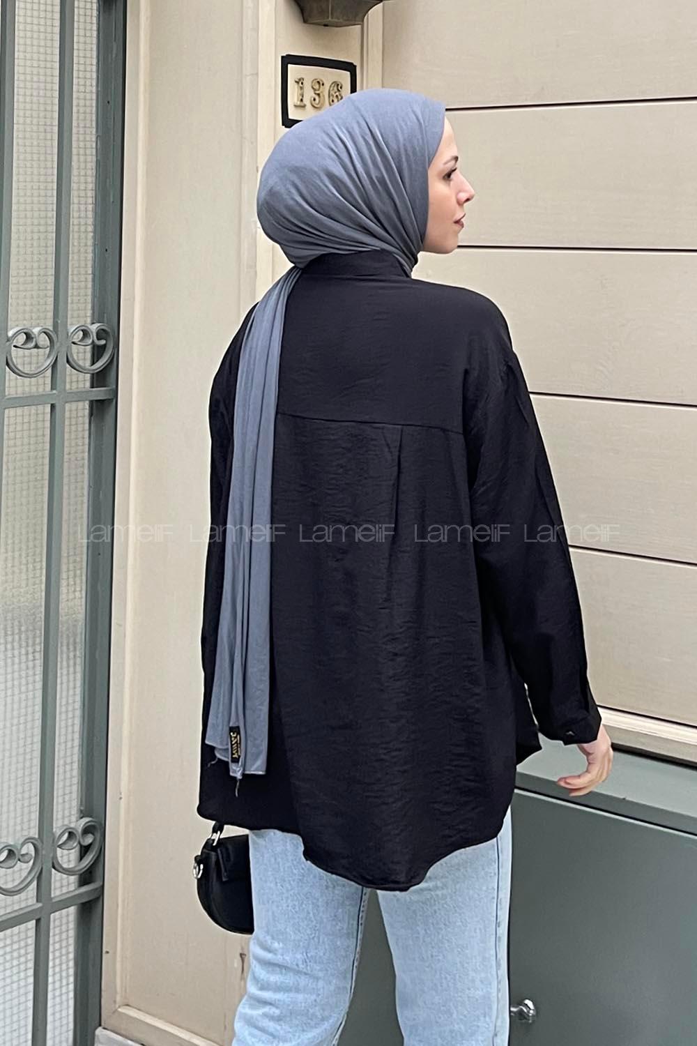 Tek Cep Oversize Gömlek Siyah