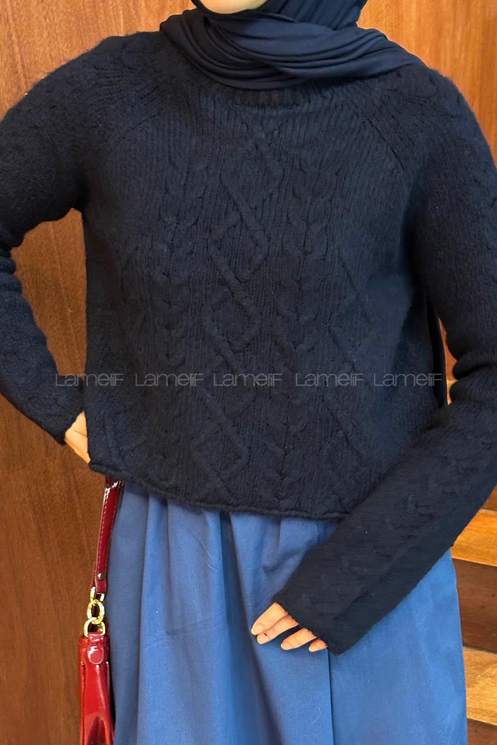 Lamelif Örgülü Kazak Lacivert