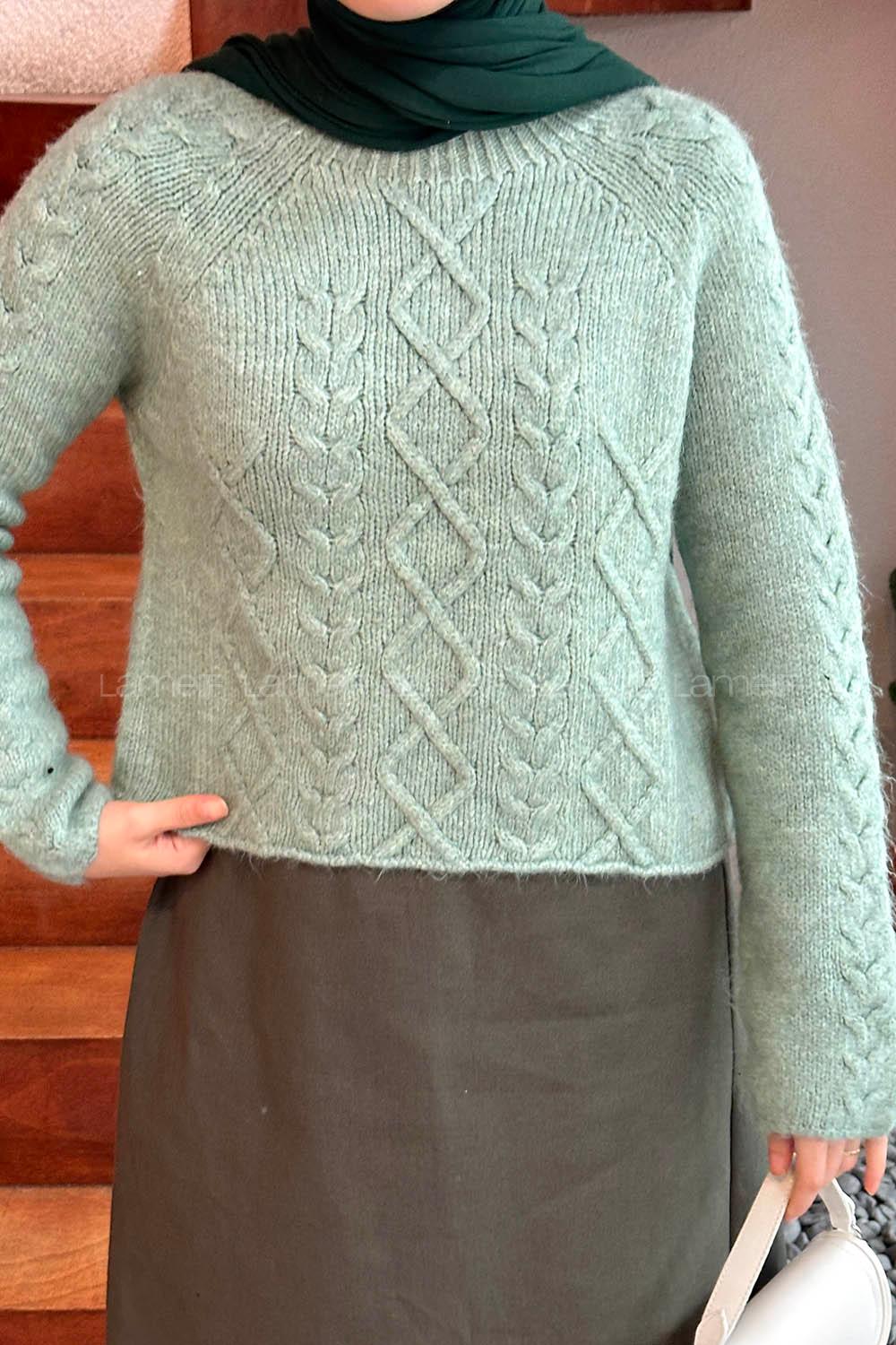 Lamelif Örgülü Kazak Mint