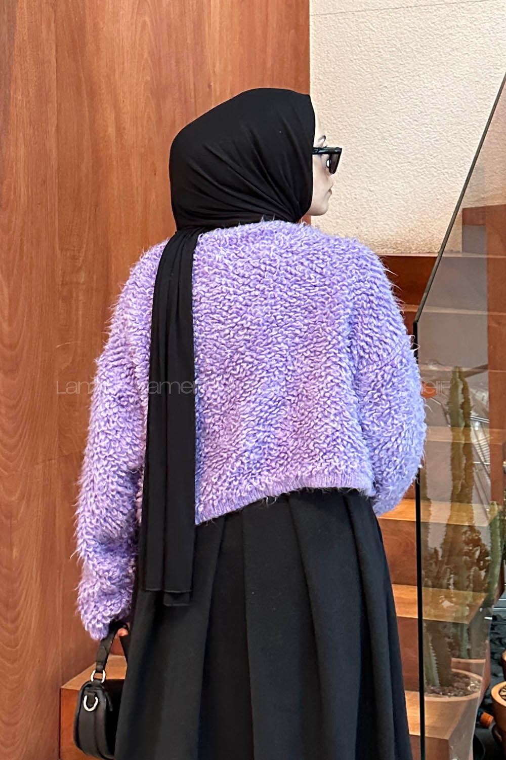 Lamelif Yumoş Havlu Desen Hırka Lila