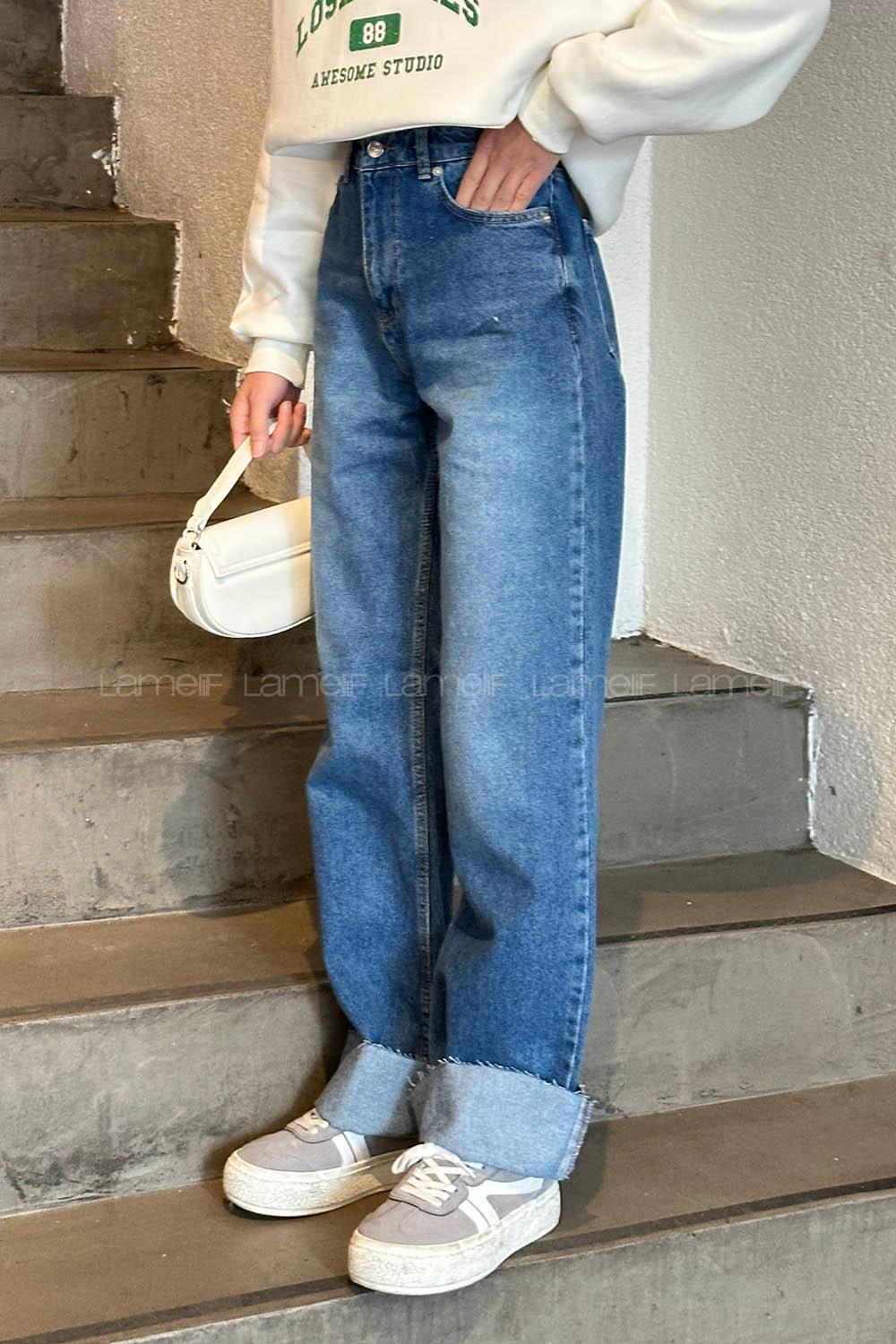 Lamelif Kesik Paça Straight Jean Yıkamalı Açık Mavi