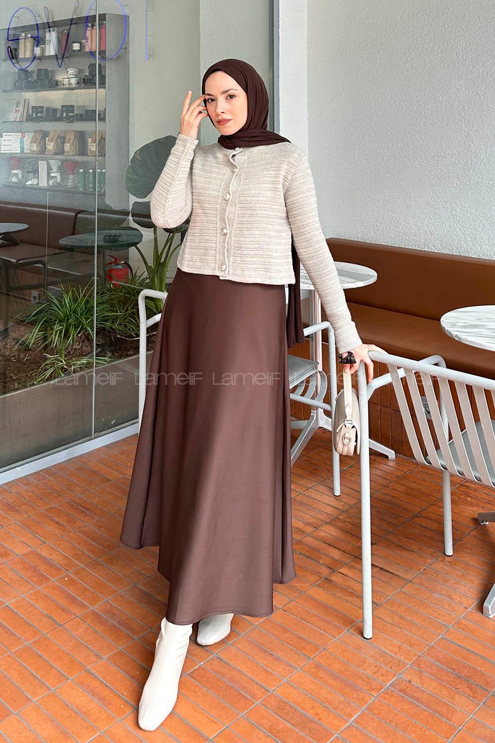 Lamelif Links Desenli Crop Hırka Taş Rengi