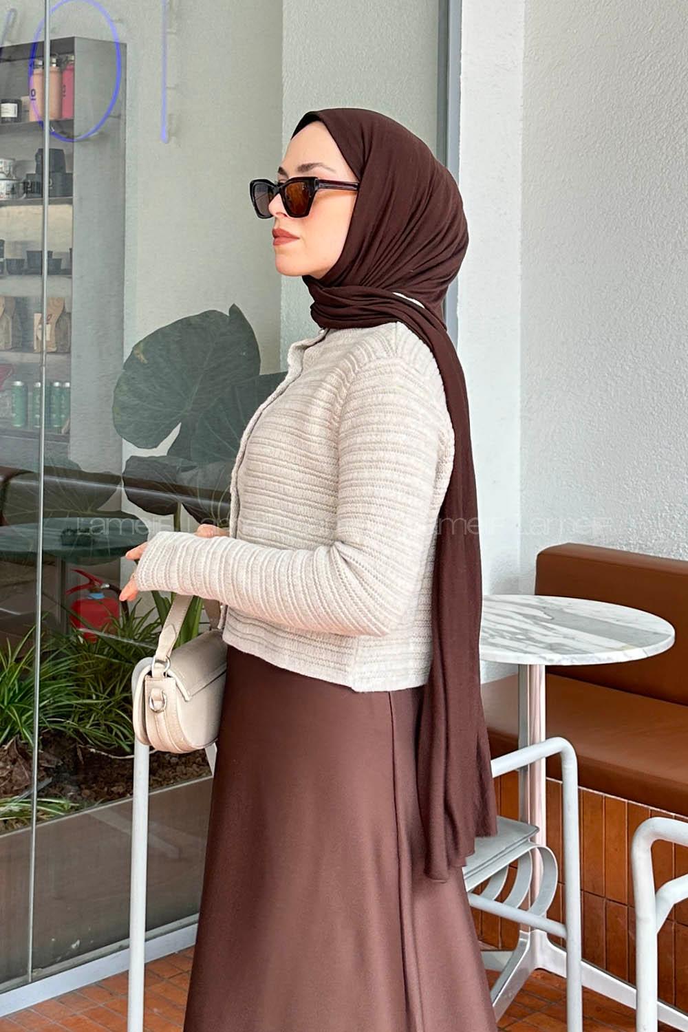 Lamelif Links Desenli Crop Hırka Taş Rengi