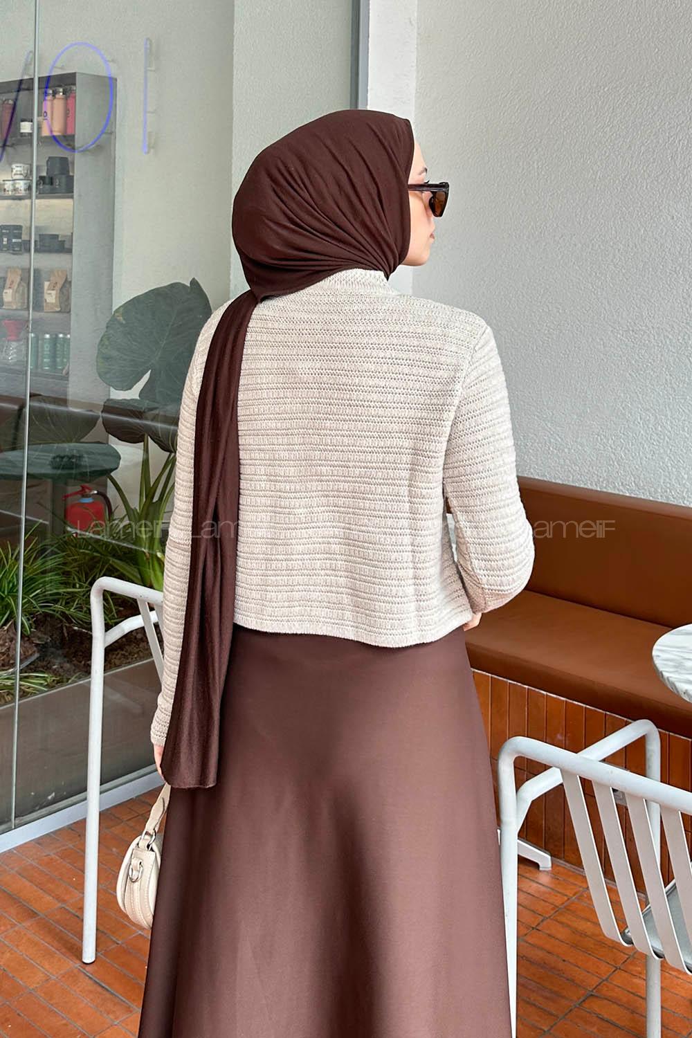 Lamelif Links Desenli Crop Hırka Taş Rengi