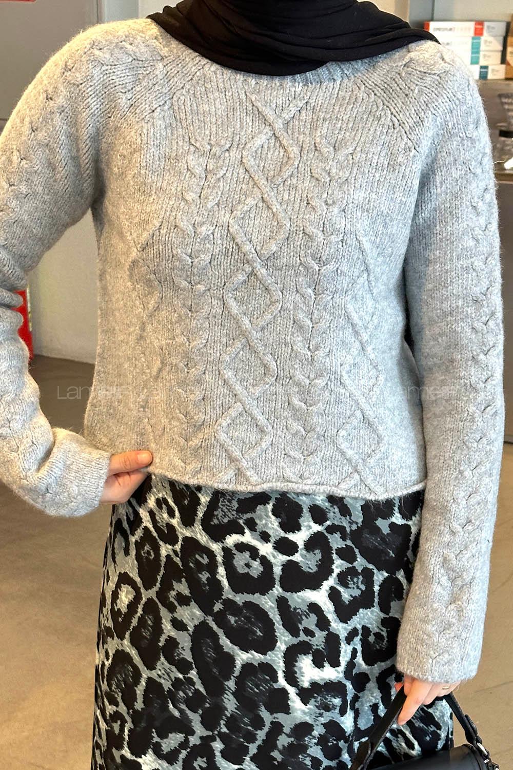 Lamelif Örgülü Kazak Gri