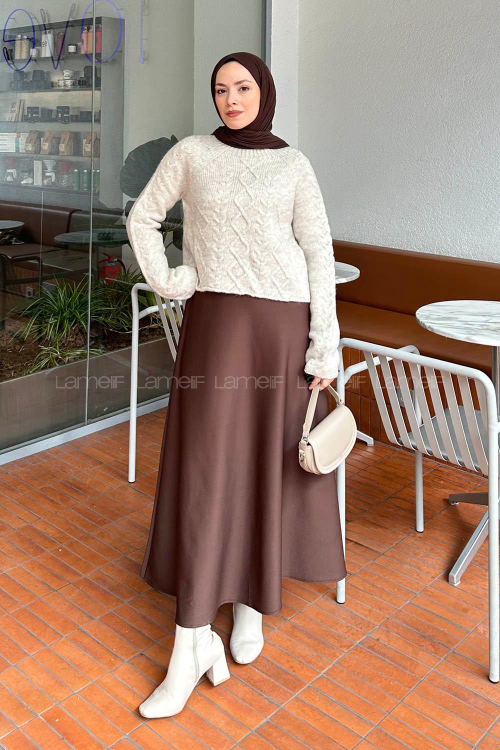 Lamelif Örgülü Kazak Taş Rengi