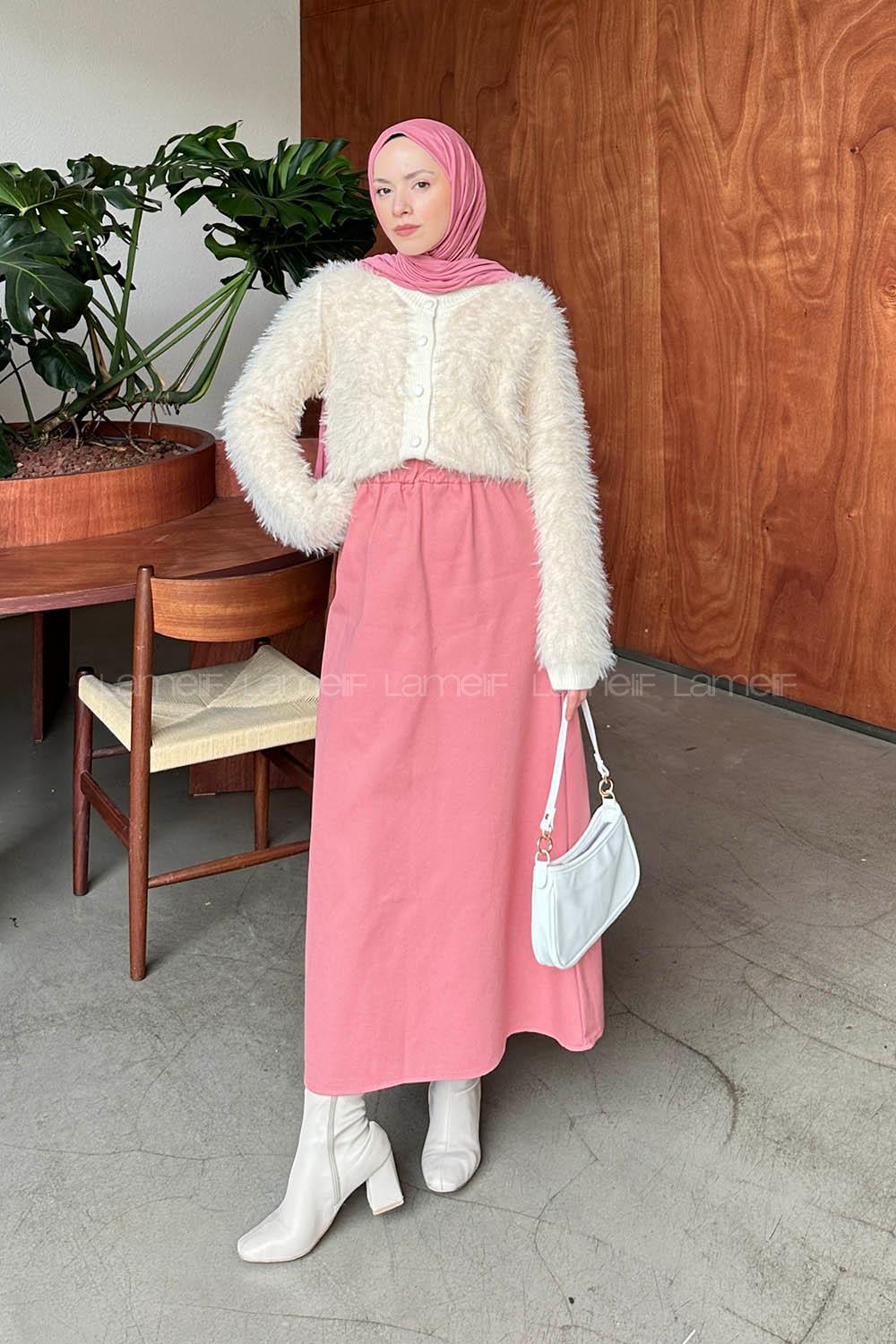 Ecru Crew Neck Long Arm Acrylic Cardigan