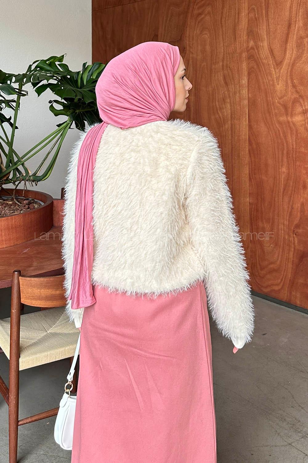 Ecru Crew Neck Long Arm Acrylic Cardigan