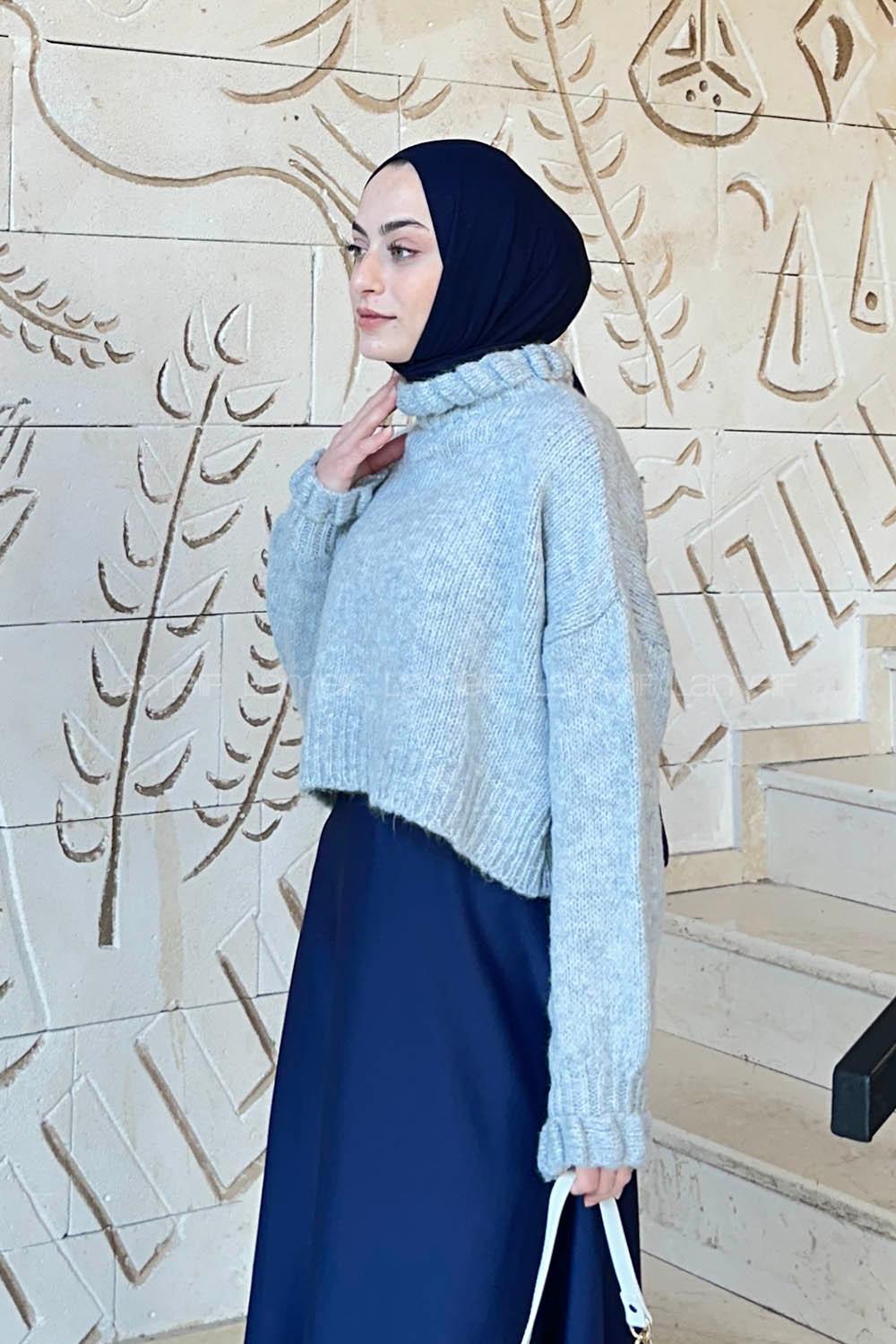 Lamelif Crop Kazak Gri