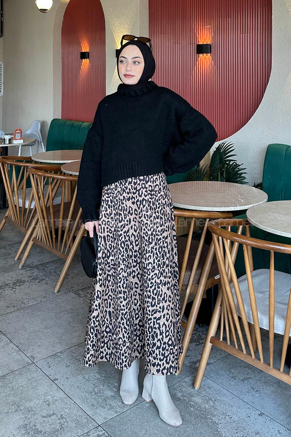 Lamelif Crop Kazak Siyah