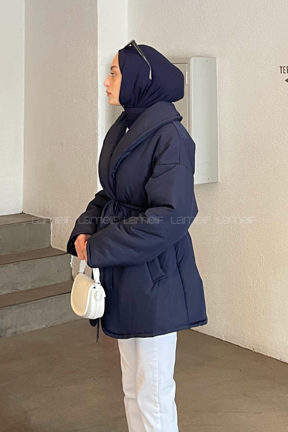 Navy Blue Normal Neck Long Arm Coat